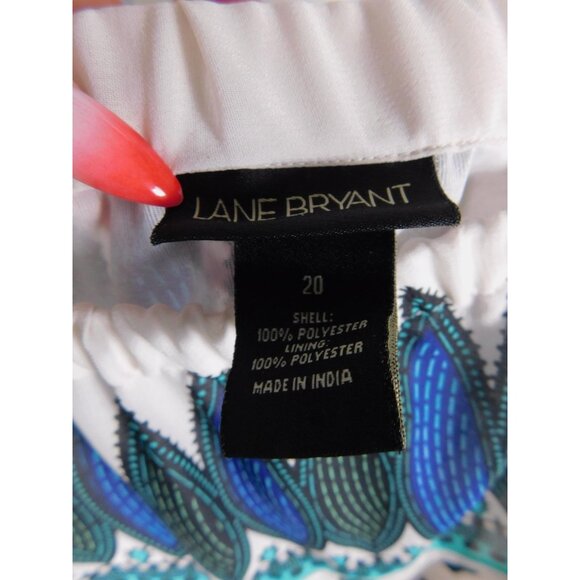 Lane Bryant Skirt Womens Plus 20 White Teal Handkerchief Hem Boho Geometric - Picture 9 of 10